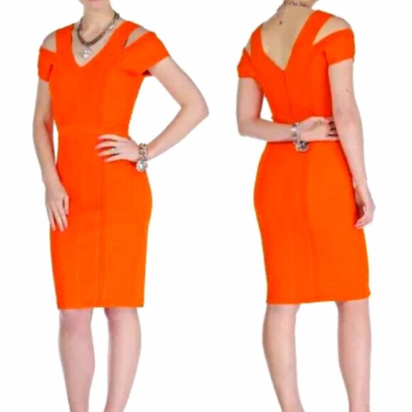 Versace Cutout Shoulders Bandage Style Bodycon Dress Orange sz US M /IT 44 $2230 - Picture 2 of 16